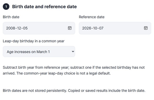 Birth date, reference date and leap-day rule entered