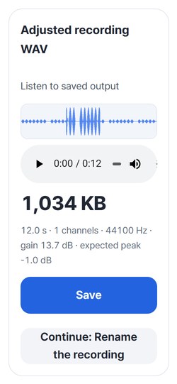 Adjusted recording WAV result card and Save button