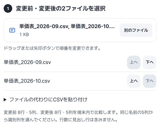 9月版と10月版の単価表が順番に並んだ画面