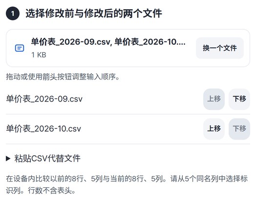 9月版和10月版单价表按顺序排列的界面