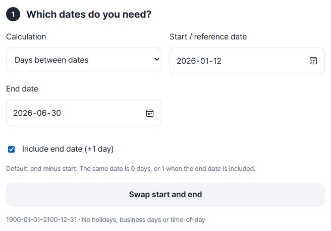 Method, start date, end date and include-end option filled in