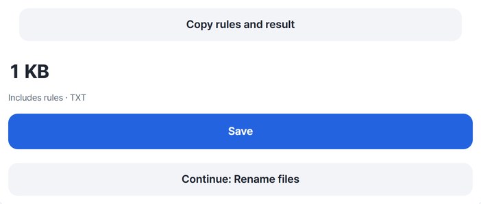 Copy rules and result, Save, and Continue buttons