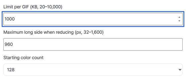Target size, longest side and colors