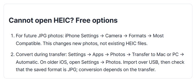 Browser that can’t open HEIC · free fixes shown