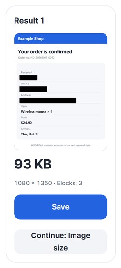 Result card for the covered image with Save and Continue buttons