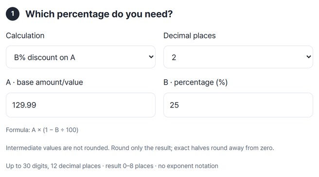Calculation, decimal places and A and B values entered