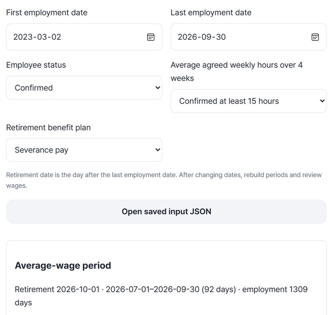 Start date, last working day, conditions and the average-wage period