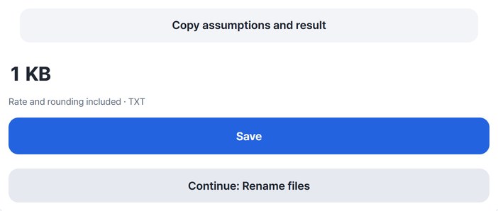 Copy assumptions and result, Save and Continue buttons