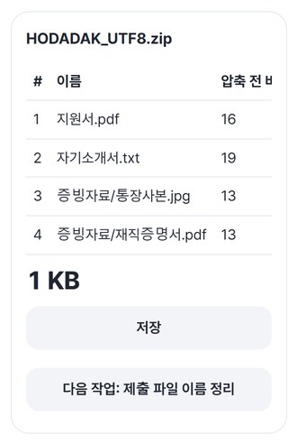 HODADAK_UTF8.zip 결과 카드와 바른 이름 목록